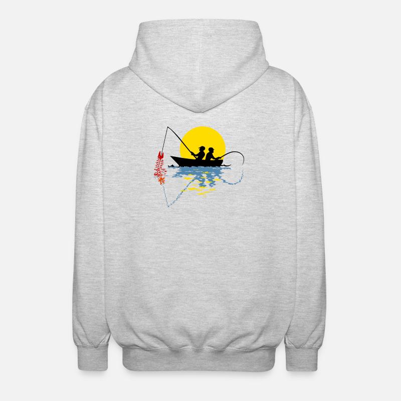 Angler in einem Boot - Unisex Kapuzenjacke - Hellgrau meliert