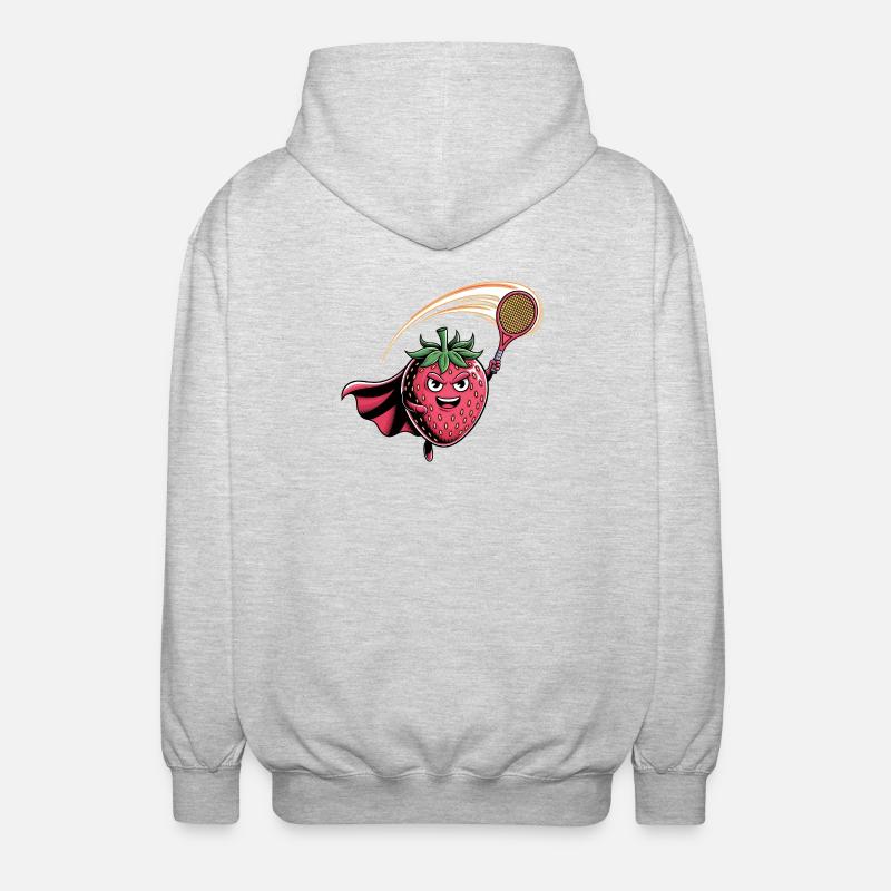 Erdbeere Superheld Tennis Smash mit Schläger - Unisex Kapuzenjacke - Hellgrau meliert