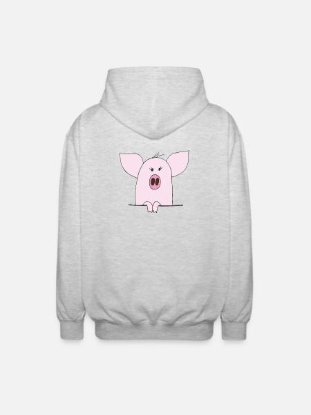 Pehmeä vaaleanpunainen possu -piirros - Unisex-hupparitakki - meleerattu vaaleanharmaa