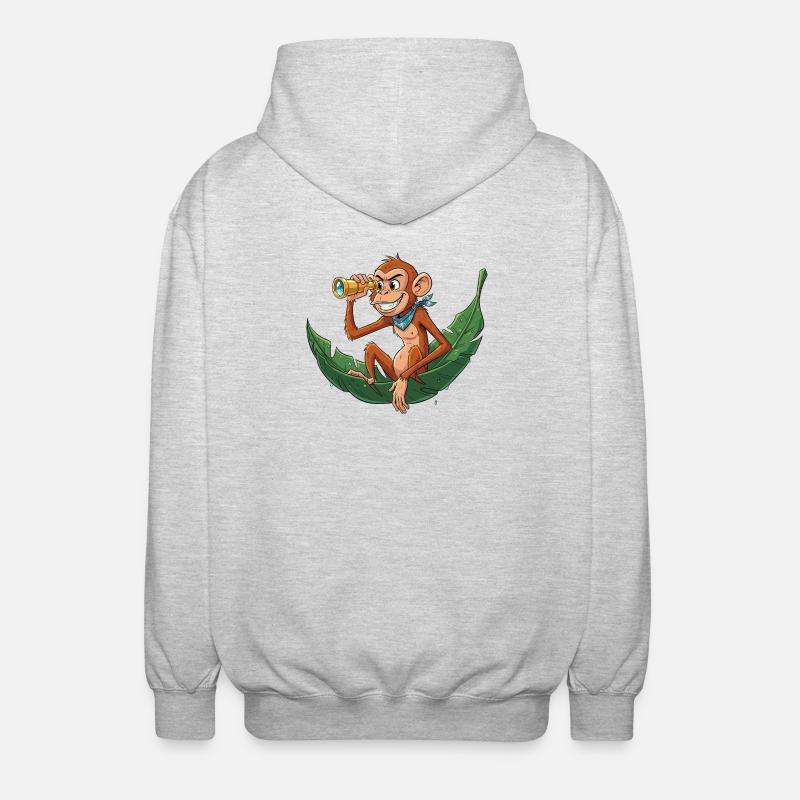 Adventure monkey with telescope - Unisex Hooded Jacket - light heather grey