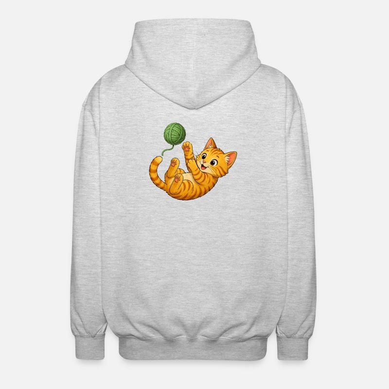 Kitten playing with wool - Unisex Hooded Jacket - light heather grey