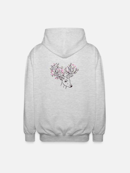 Deer Antlers Deer Flowers Flowers Floral Spring - Unisex Hooded Jacket - light heather grey