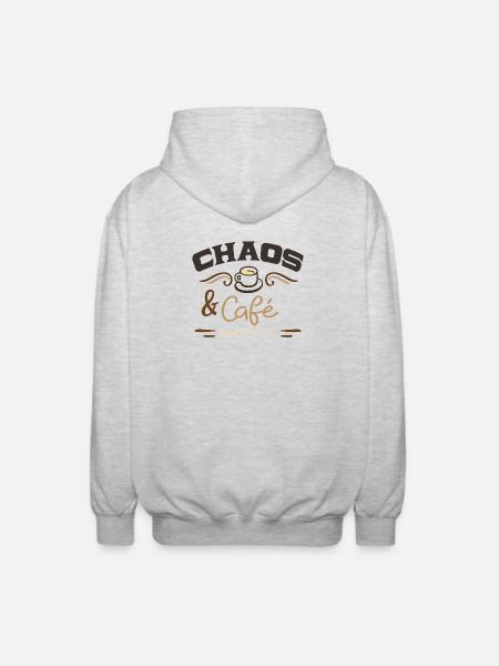 Chaos and #mavie coffee - Unisex Hooded Jacket - light heather grey