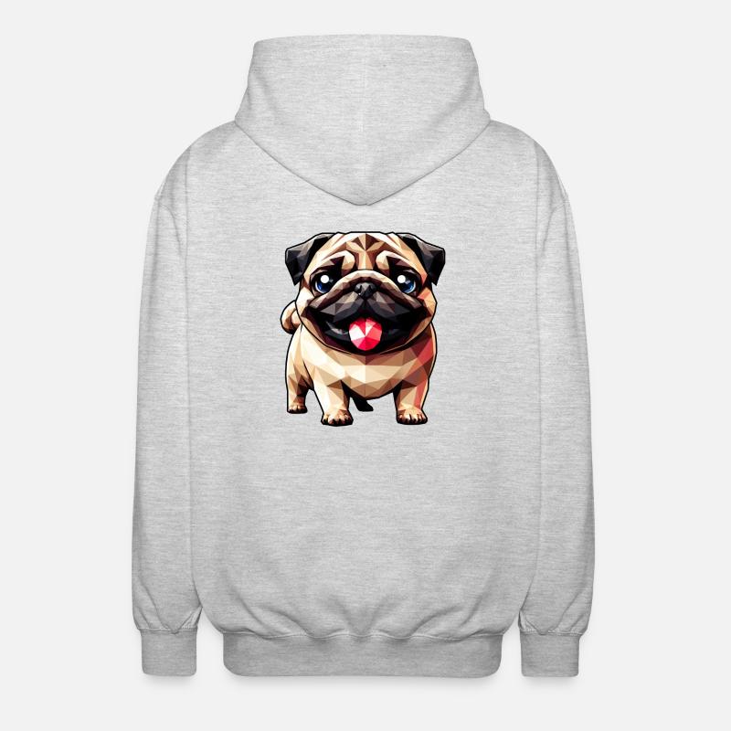 Geometrischer Mops: Polygon-Kunstwerk - Unisex Kapuzenjacke - Hellgrau meliert