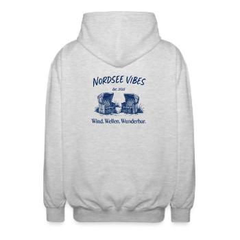 Nordsee Vibes - Unisex Kapuzenjacke - Hellgrau meliert - Hinten - AI Model Male 185 light (185cm)