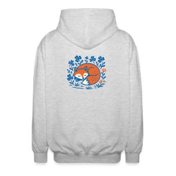 Schlafender Fuchs im Blumen-Nachtgarten - Unisex Kapuzenjacke - Hellgrau meliert - Hinten - AI Model Male 185 light (185cm)