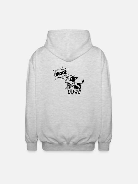 Funny Cow Moo Comic Speech Bubble - Unisex Hooded Jacket - light heather grey