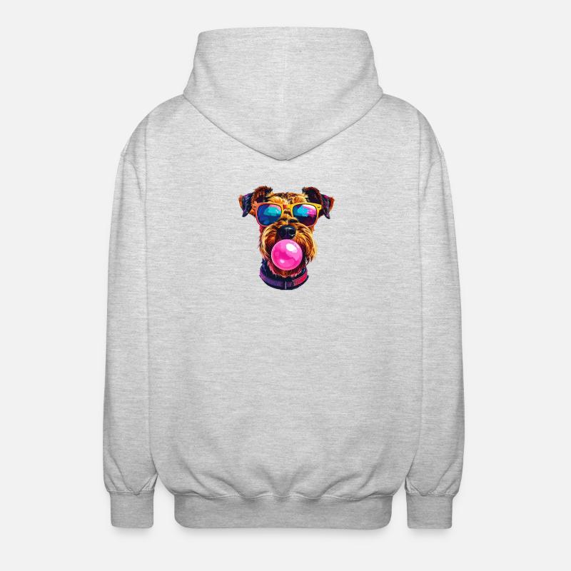 Airedale Terrier mit Bubblegum Sonnenbrille - Unisex Kapuzenjacke - Hellgrau meliert