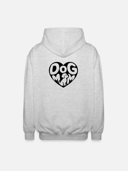 Hundemama Herzdesign mit kleinem Hund - Unisex Kapuzenjacke - Hellgrau meliert