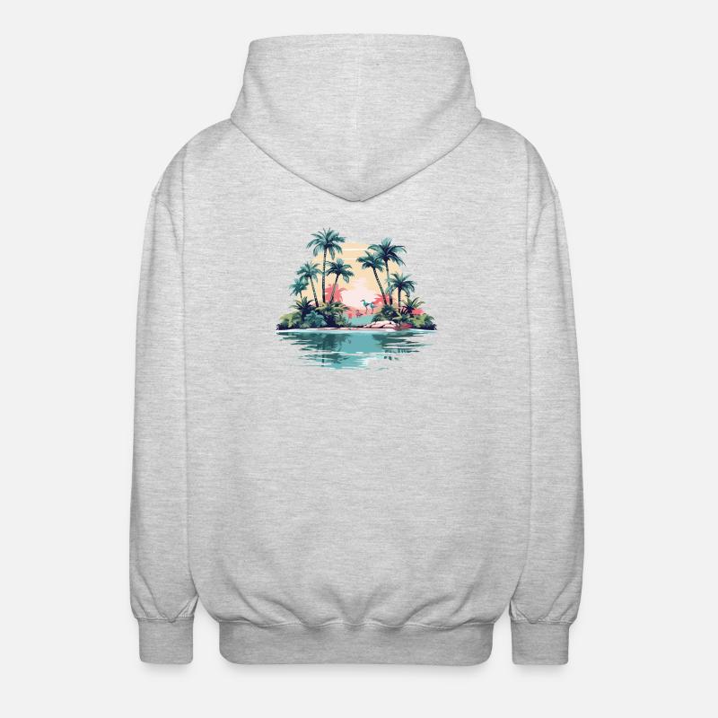Île tropicale au coucher du soleil - Veste à capuche unisexe - gris clair chiné