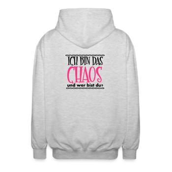 Ich bin das Chaos Geschenk - Unisex Kapuzenjacke - Hellgrau meliert - Hinten - AI Model Male 185 light (185cm)