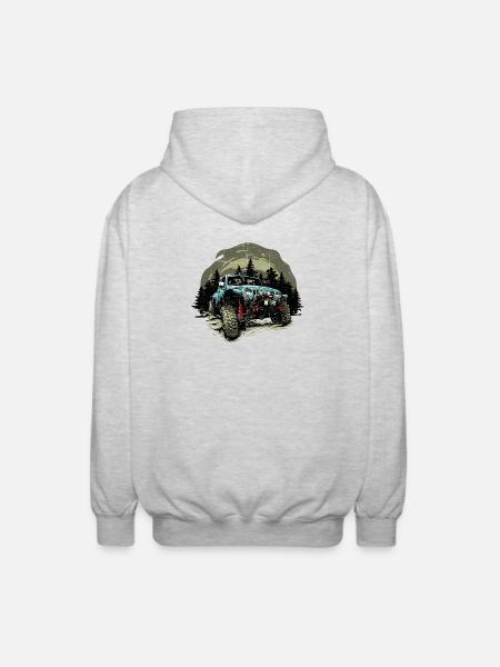 Blue Jeep Offroad Forest - Unisex Hooded Jacket - light heather grey
