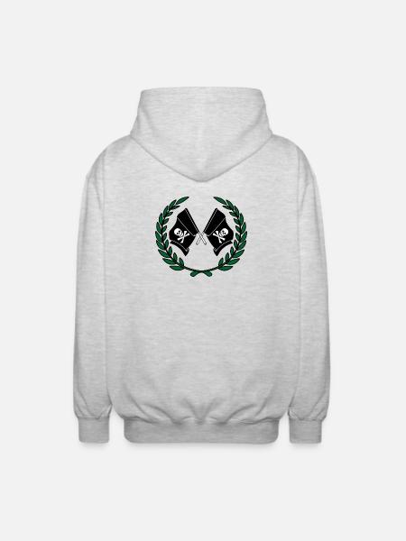 Banderas piratas en corona de laurel - Chaqueta unisex con capucha. - gris claro jaspeado