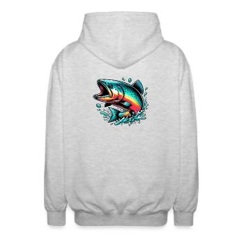 Lachs - Unisex Kapuzenjacke - Hellgrau meliert - Hinten - AI Model Male 185 light (185cm)