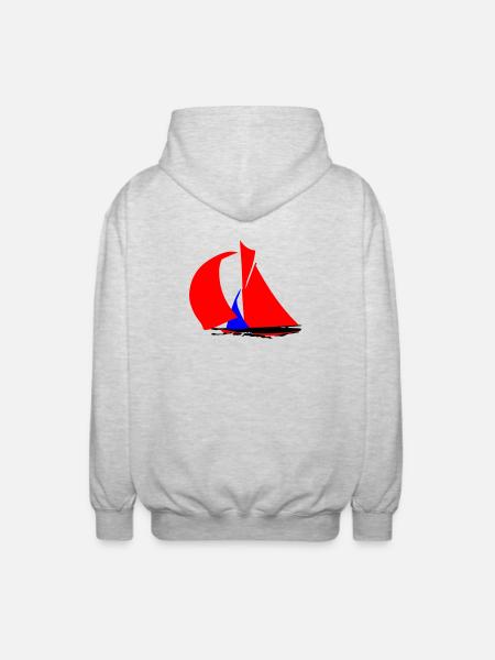 Roter Segelboot Silhouette - Unisex Kapuzenjacke - Hellgrau meliert