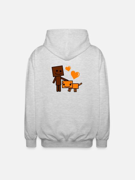 Heart Friend Cartoon Dog and Buddy - Unisex Hooded Jacket - light heather grey