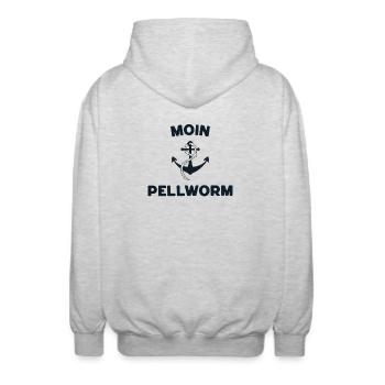 Moin Pellworm – Maritimes Anker-Design - Unisex Kapuzenjacke - Hellgrau meliert - Hinten - AI Model Male 185 light (185cm)