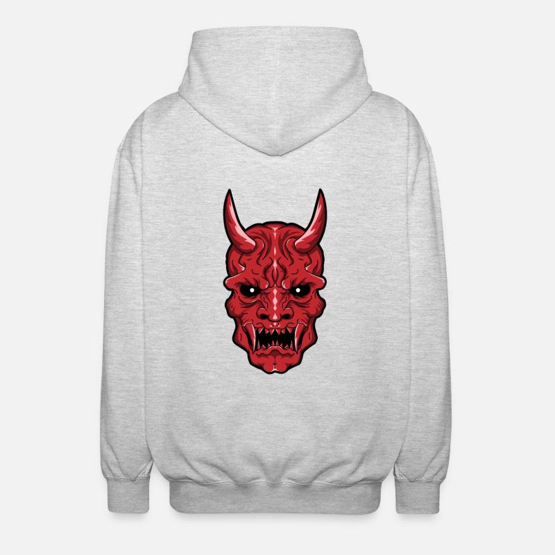 Epischer Oni-Dämonen-Schädel - Rot - Unisex Kapuzenjacke - Hellgrau meliert