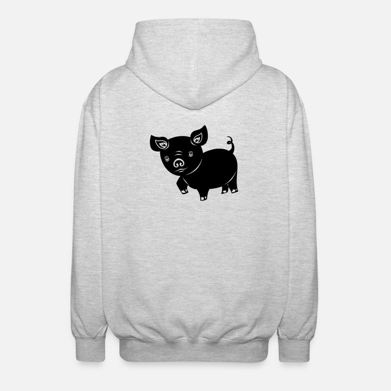 Schwein Ferkel Logo Schattenbild - Unisex Kapuzenjacke - Hellgrau meliert