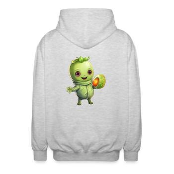 Grüner Alien trifft Avocado: Gesundes - Unisex Kapuzenjacke - Hellgrau meliert - Hinten - AI Model Male 185 light (185cm)