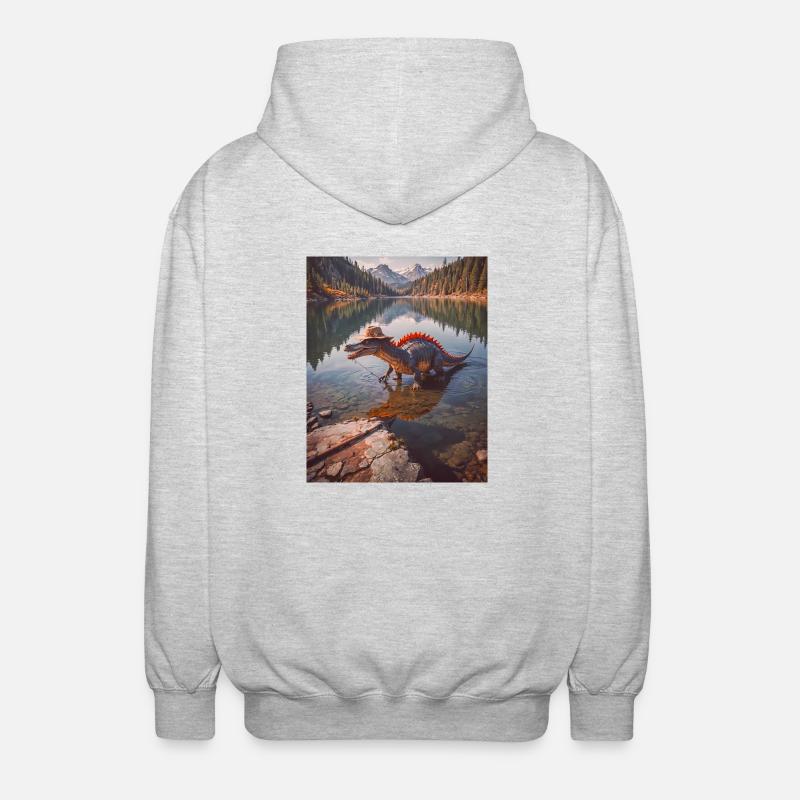 Dinosaurier lebender Spinosaurus angelt - Unisex Kapuzenjacke - Hellgrau meliert