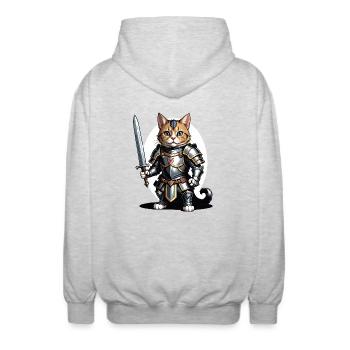 Cat Ritter Knight Katze Geschenk Mittelalter - Unisex Kapuzenjacke - Hellgrau meliert - Hinten - AI Model Male 185 light (185cm)