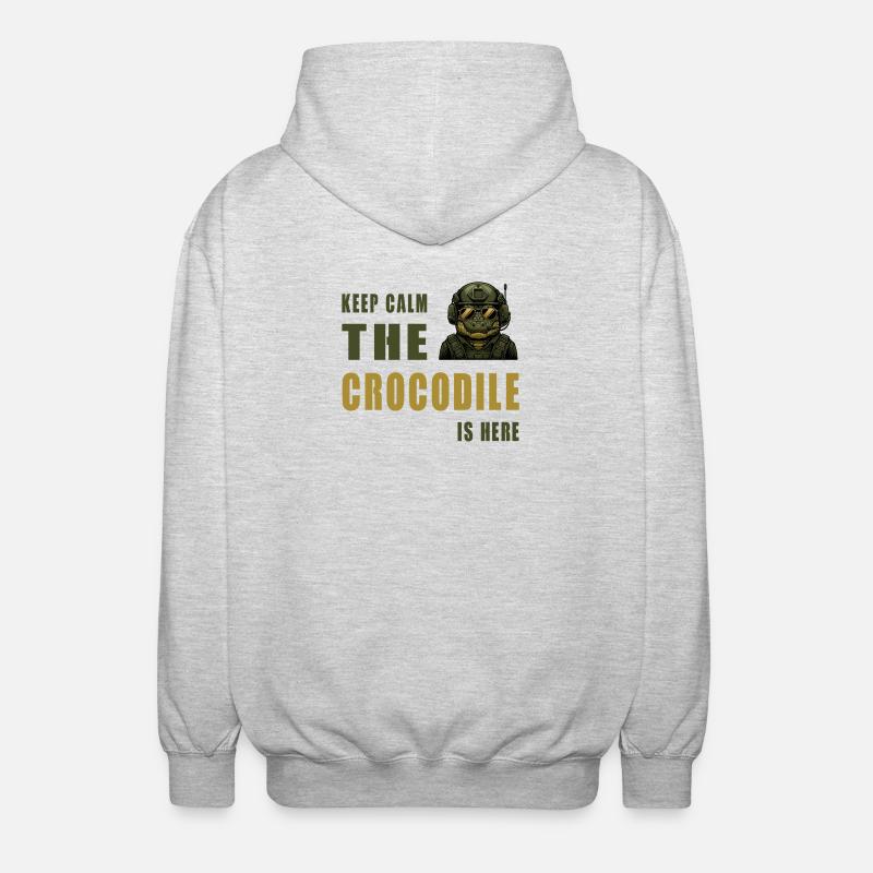 Krokodil im Einsatz – Keep Calm - Unisex Kapuzenjacke - Hellgrau meliert