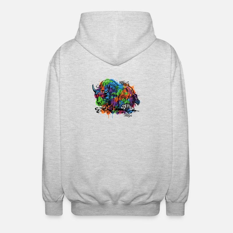 Rainbow Yak Graffiti Pattern - Unisex Hooded Jacket - light heather grey