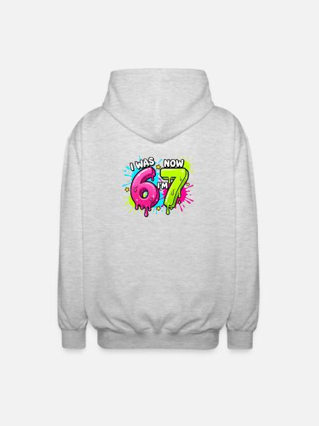 Jeg var 6, nu er jeg 7 års fødselsdagsdesign - Unisex hættejakke. - lysegrå meleret