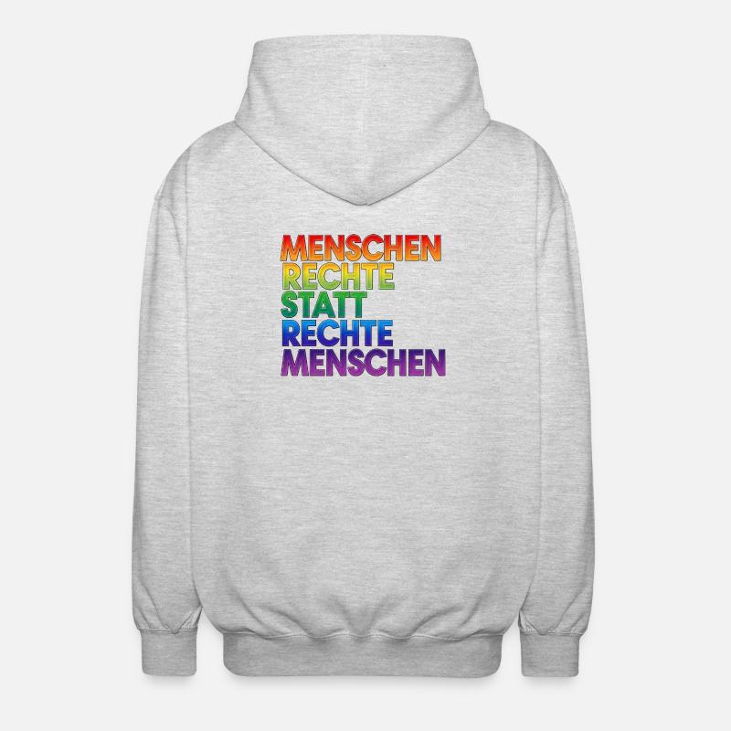 Regenbogen Statement Spruch Menschenrechte - Unisex Kapuzenjacke - Hellgrau meliert