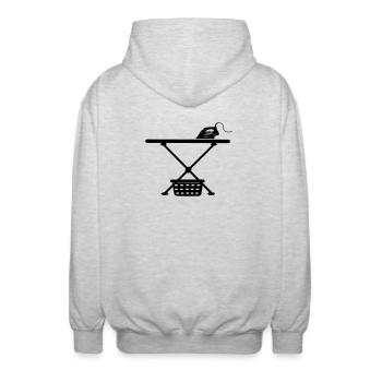 Iron srichplak and laundry basket - Unisex Hooded Jacket - light heather grey - Back - AI Model Male 185 light (185cm)