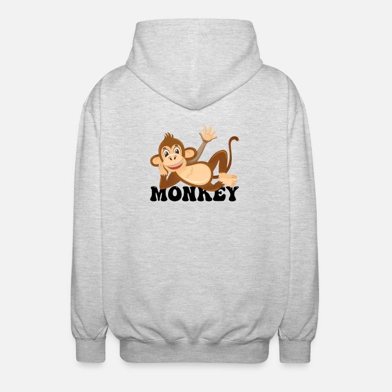 Fröhliche Monkey Lounge Illustration - Unisex Kapuzenjacke - Hellgrau meliert