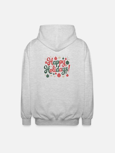 Happy Holidays Ornaments Script - Unisex Hooded Jacket - light heather grey