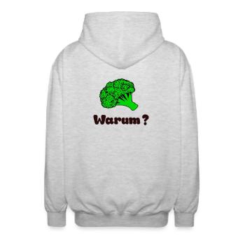 Warum Brokkoli - Unisex Kapuzenjacke - Hellgrau meliert - Hinten - AI Model Male 185 light (185cm)