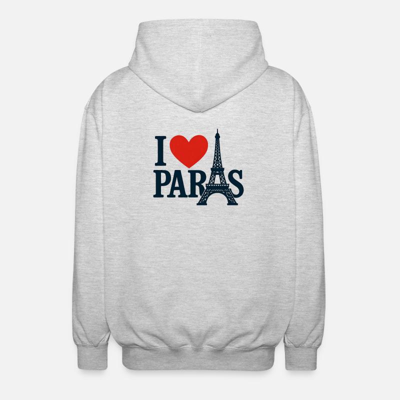 Ich liebe Paris Eiffel Herz - Unisex Kapuzenjacke - Hellgrau meliert