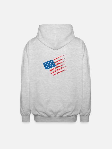 USA Usa Amerika Flag - Unisex hættejakke. - lysegrå meleret