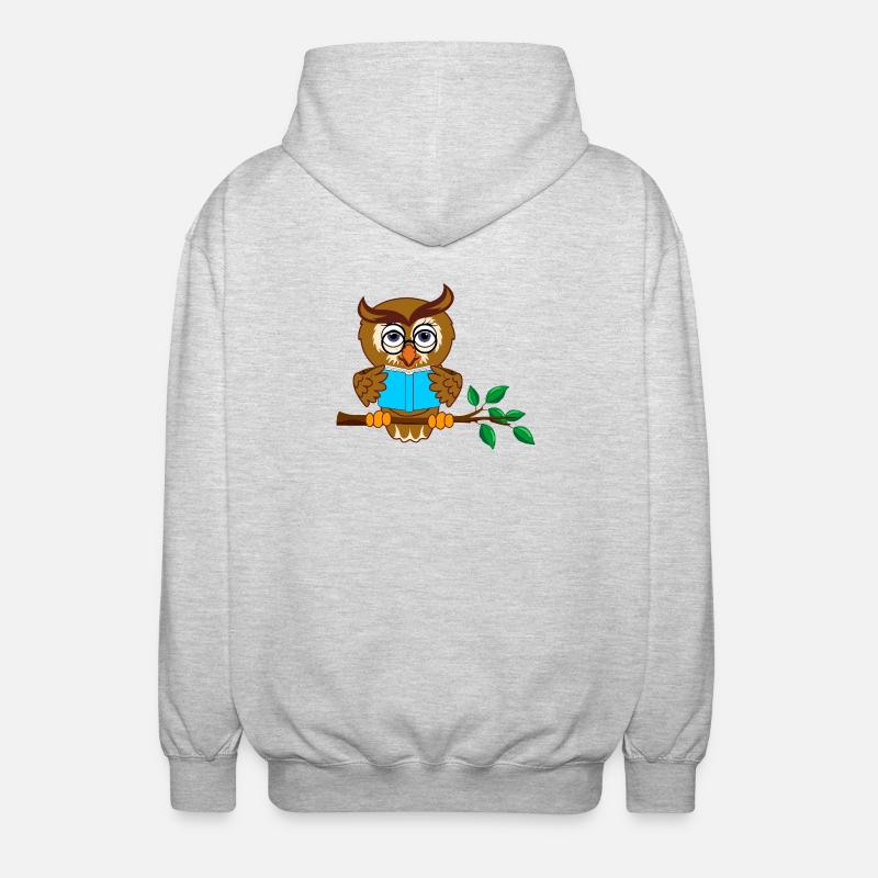Ast Eule mit blauem Buch - Unisex Kapuzenjacke - Hellgrau meliert