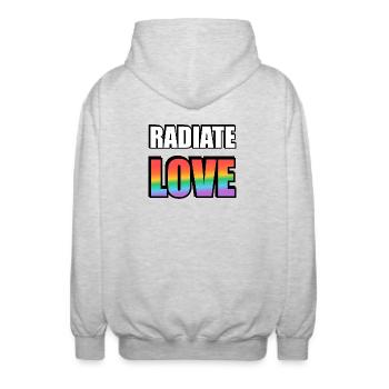 Radiate Love Rainbow - Unisex Hooded Jacket - light heather grey - Back - AI Model Male 185 light (185cm)