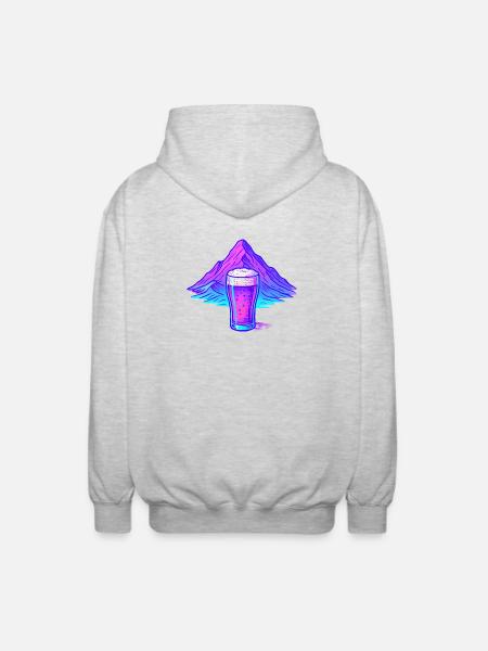 Neon Bierglas vor Berglandschaft - Unisex Kapuzenjacke - Hellgrau meliert