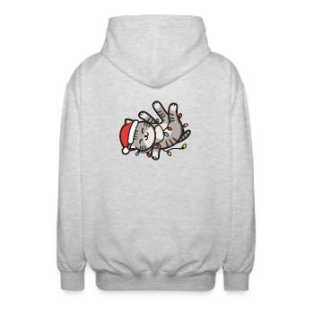 Katze Lichterkette Weihnachten Kawaii	 - Unisex Kapuzenjacke - Hellgrau meliert - Hinten - AI Model Male 185 light (185cm)