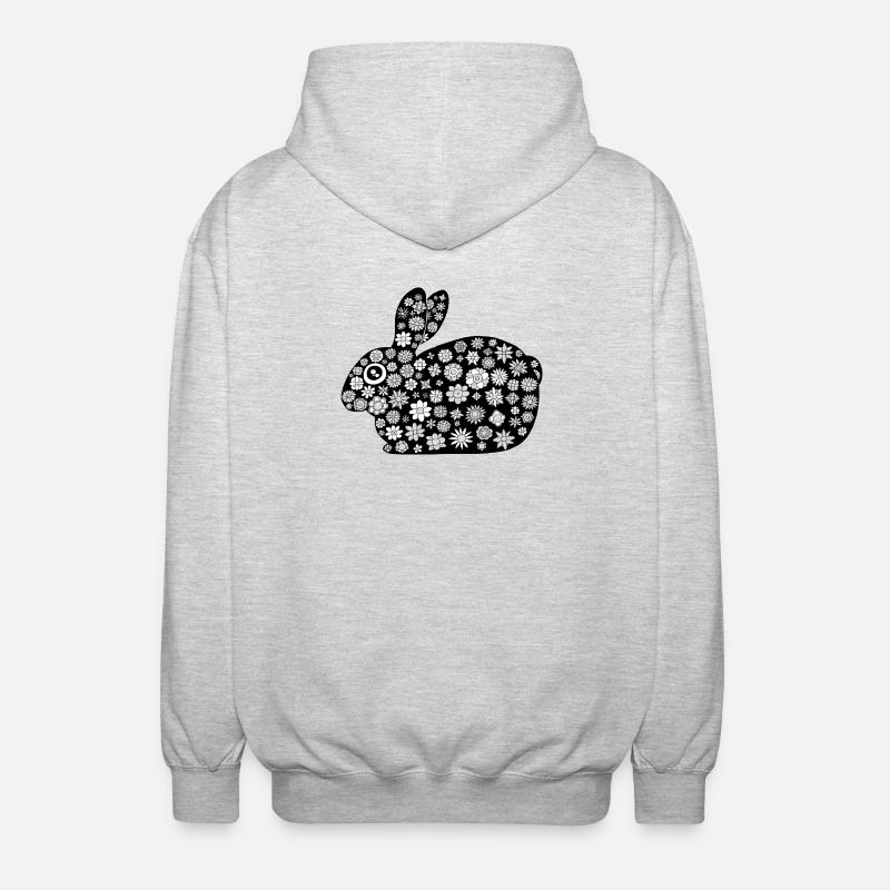 Black rabbit floral pattern - Unisex Hooded Jacket - light heather grey