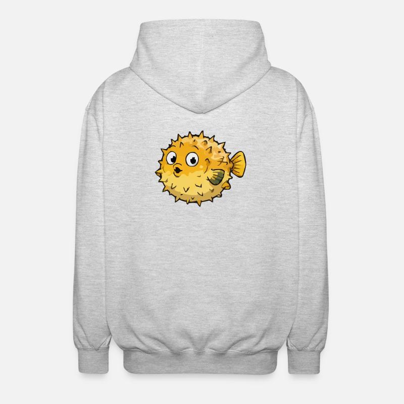 Dessin animé sphérique du poisson-globe - Veste à capuche unisexe - gris clair chiné
