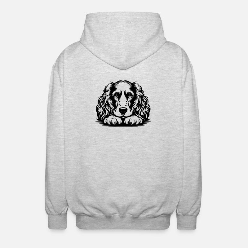 Cocker Spaniel Head with Paws - Unisex Hooded Jacket - light heather grey