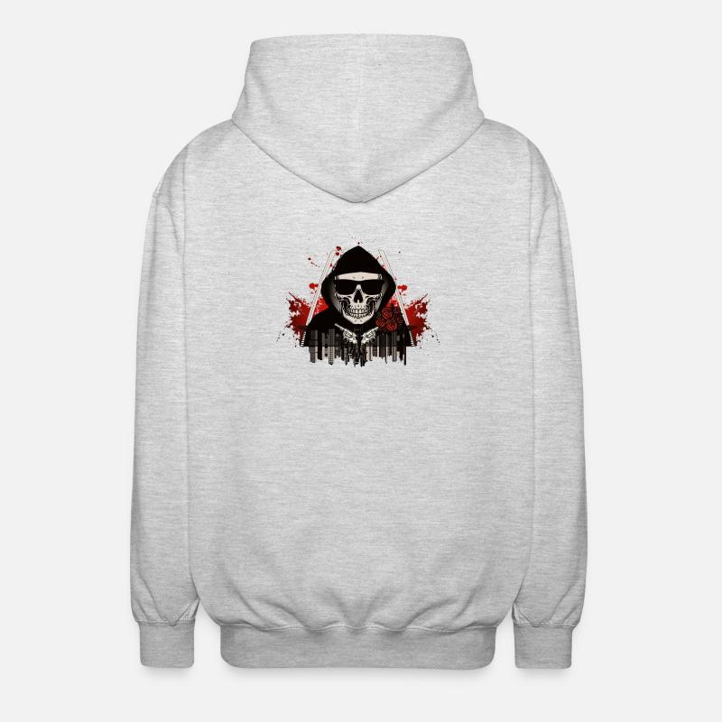 Crâne en capuche et roses rouges - Veste à capuche unisexe - gris clair chiné