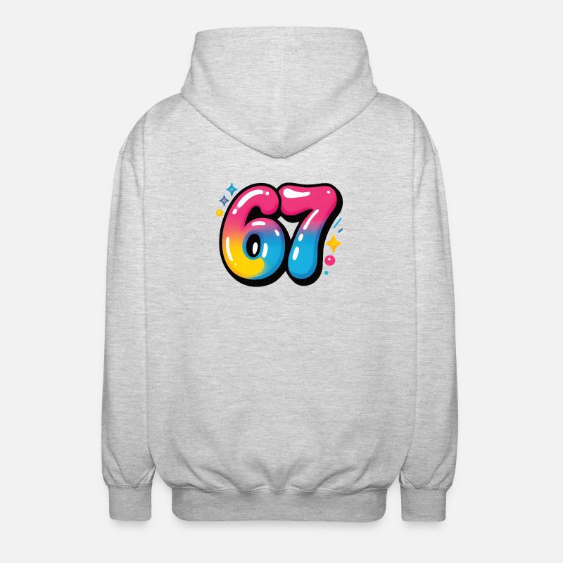 67 bunt sechs sieben bunte Luftballons - Unisex Kapuzenjacke - Hellgrau meliert