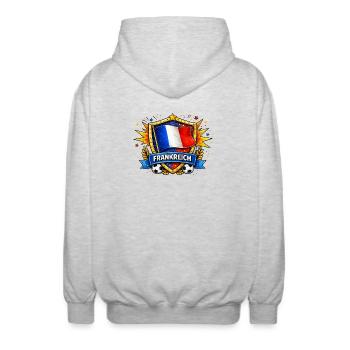 Drapeau français dans le bouclier de football - Veste à capuche unisexe - gris clair chiné - Dos - AI Model Male 185 light (185cm)
