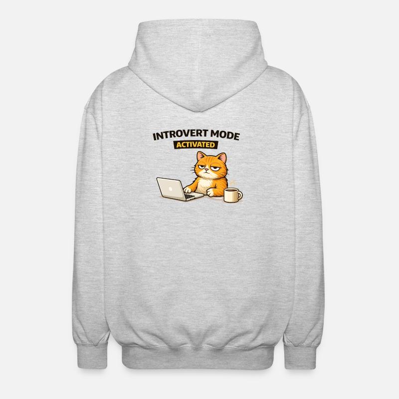Introvert Mode Activated Cat - Unisex Hooded Jacket - light heather grey