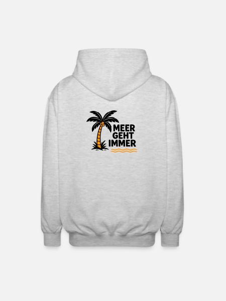 Orangen Palme am Meer - Unisex Kapuzenjacke - Hellgrau meliert