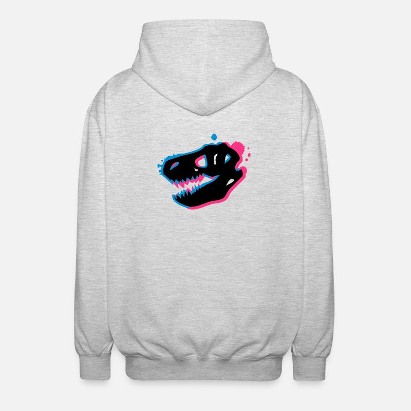 T Rex Schädel 3-D - Unisex Kapuzenjacke - Hellgrau meliert