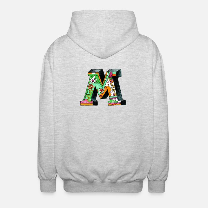 M Farbexplosion Doodle-Kunst - Unisex Kapuzenjacke - Hellgrau meliert